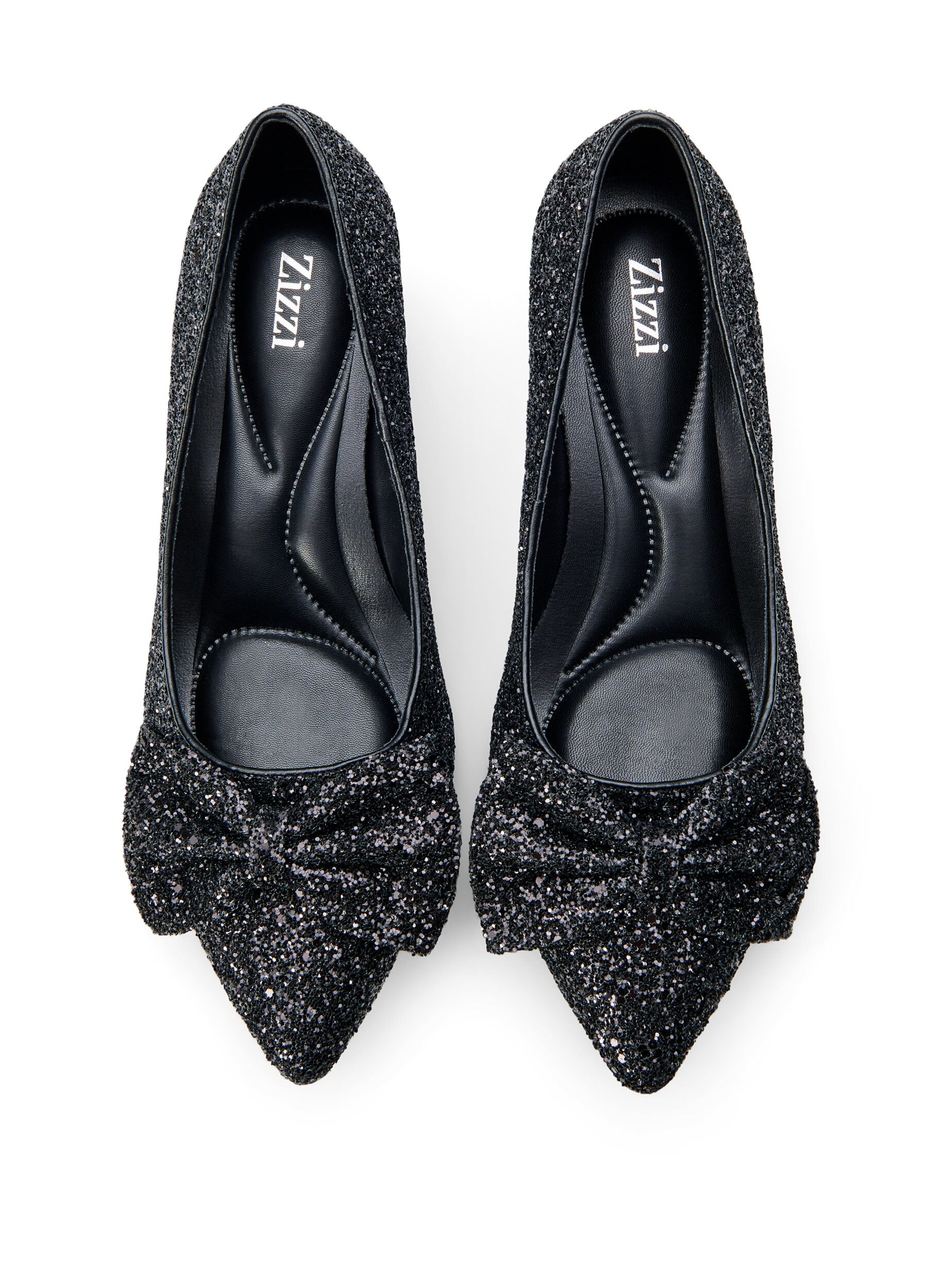 Zizzi Wide fit - Glitter pump med sl&oslash;jfe, Sort, Packshot image number 2