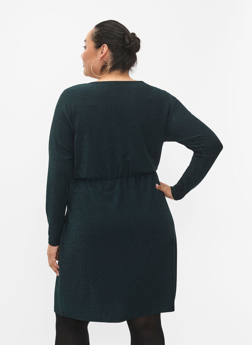 Glitterkjole med wraplook og lange ærmer, Black Scarab, Model image number 1