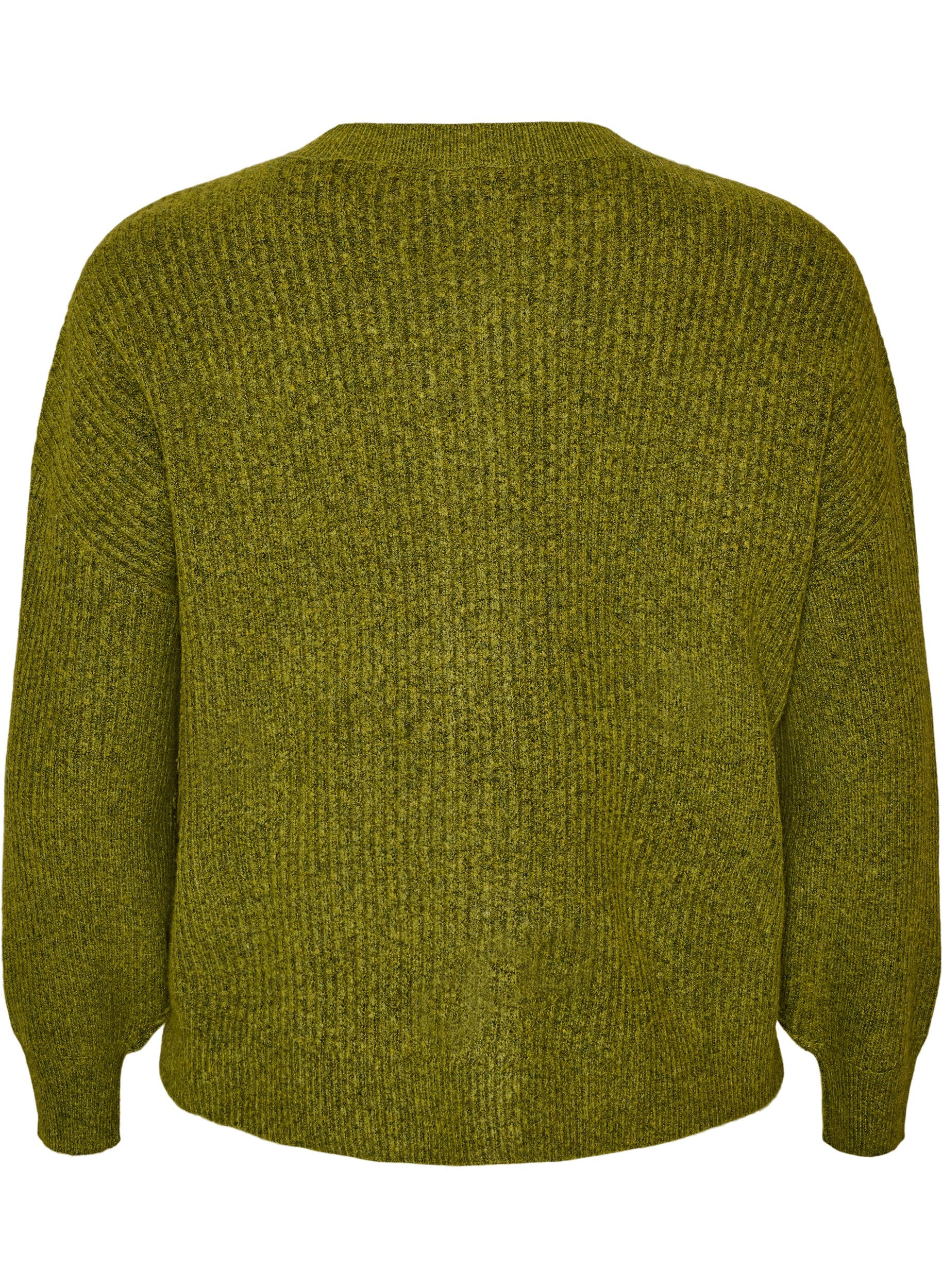 ZizziRibstrikket cardigan med knapper, Gr&oslash;n, Packshot image number 1