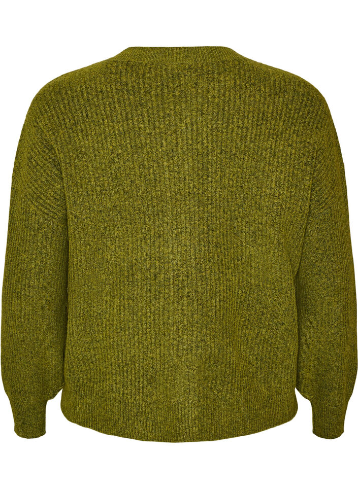 Ribstrikket cardigan med knapper, Gr&oslash;n, Packshot image number 1