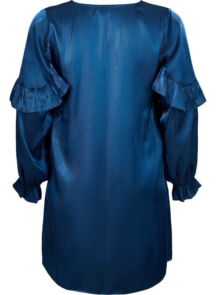 Viskosekjole med v-hals og flæser, Titan, Packshot image number 1