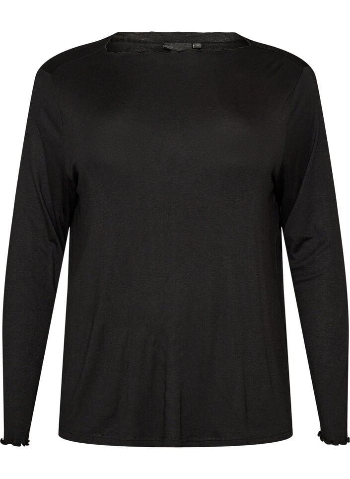 Natbluse i viskose med lange &aelig;rmer, Sort, Packshot image number 0