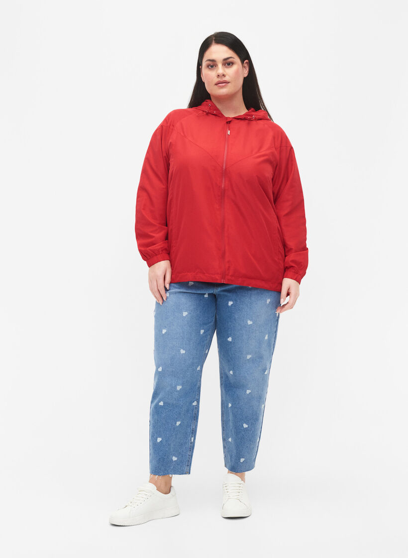 Kort jakke med hætte og justerbar bund, Tango Red, Model image number 2