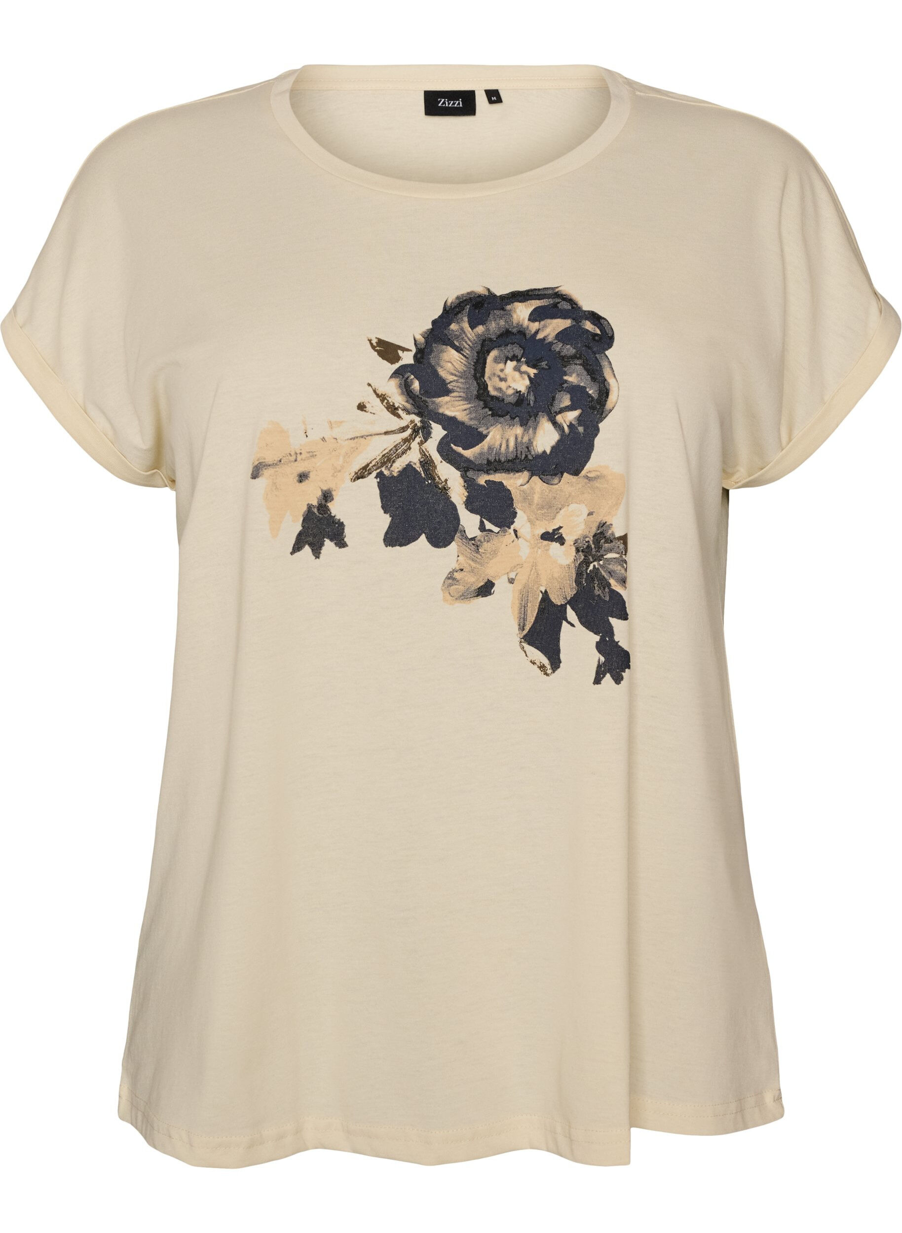 ZizziT-shirt med dekorativt frontprint, Vanilla, Packshot image number 0