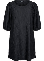 Kort kjole med tekstur og 3/4 ærmer, Sort