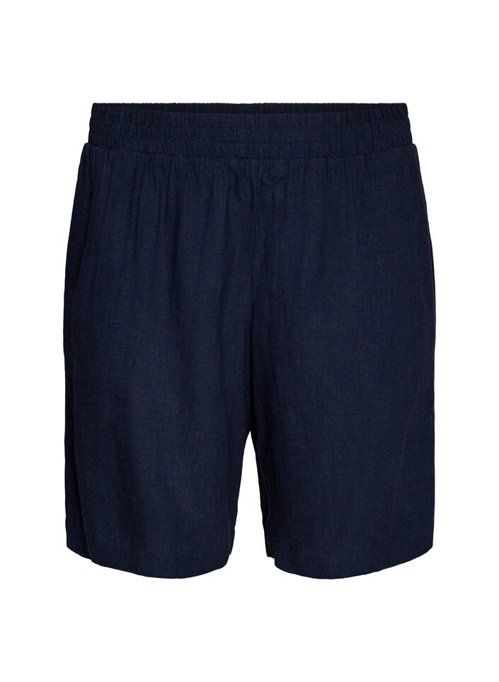 Shorts i h&oslash;r og viskose med h&oslash;j talje, Bl&aring;, Packshot image number 0