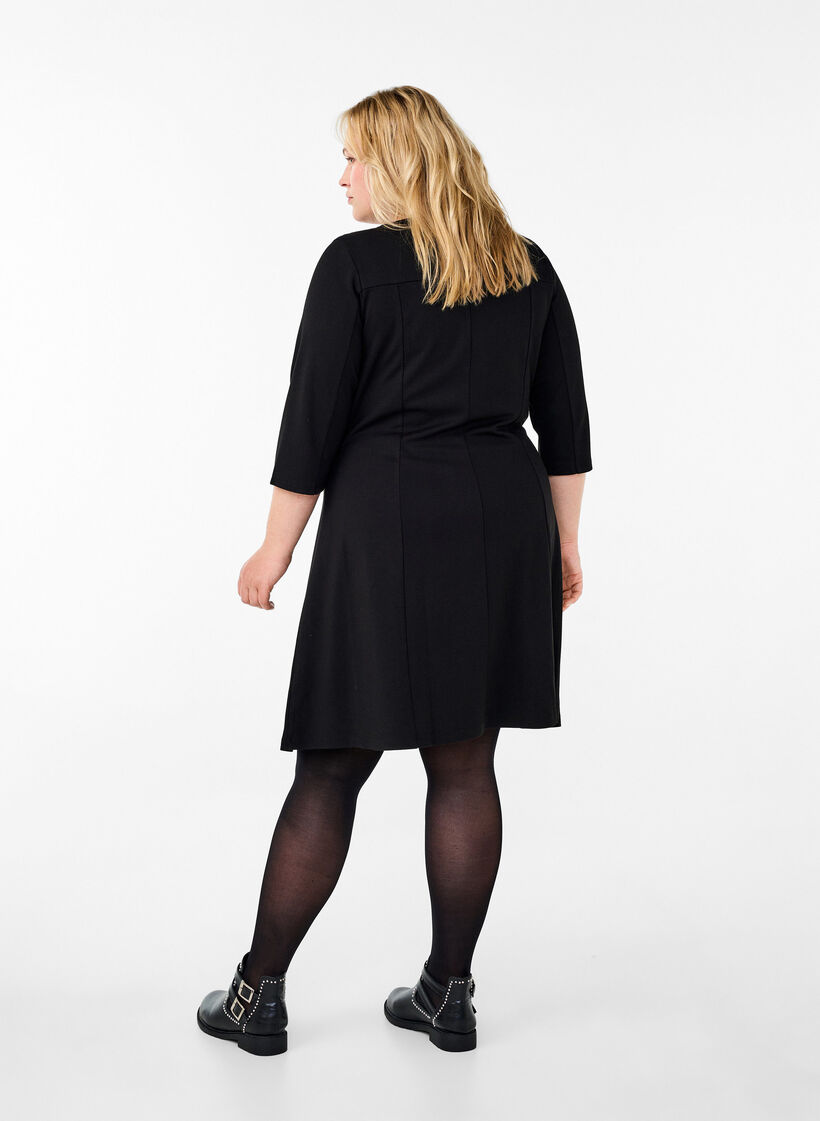 A-formet kjole med 3/4 &aelig;rmer, Sort, Model image number 2