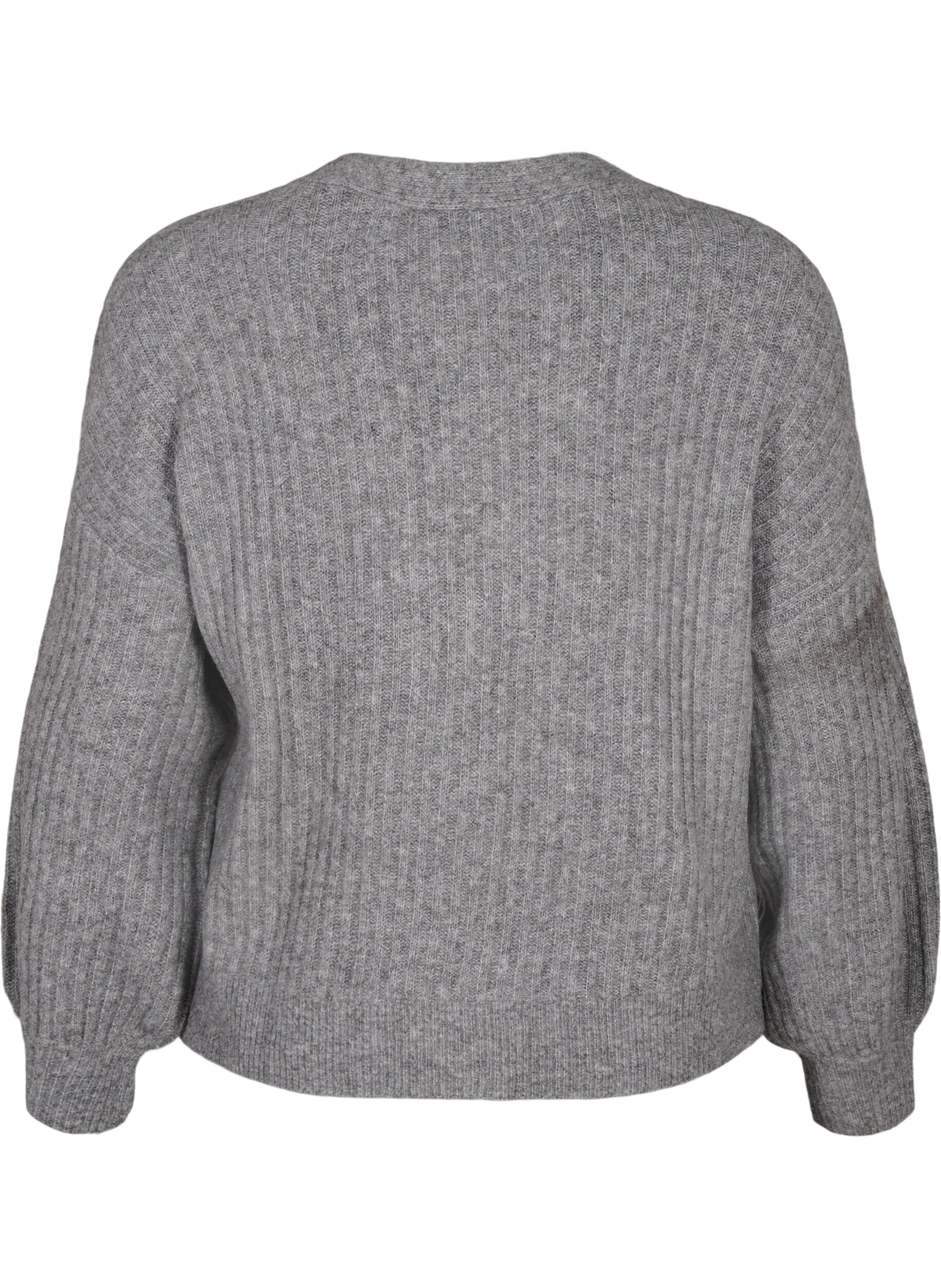 Zizzi Meleret cardigan i ribstrik, Light Grey Melange, Packshot image number 1