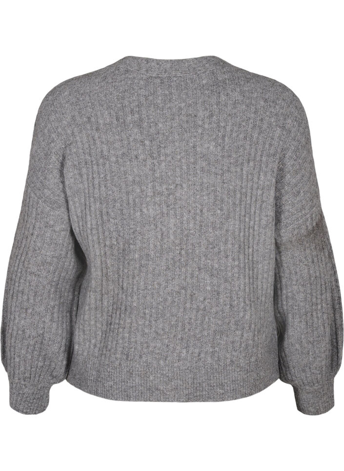 Meleret cardigan i ribstrik, Light Grey Melange, Packshot image number 1