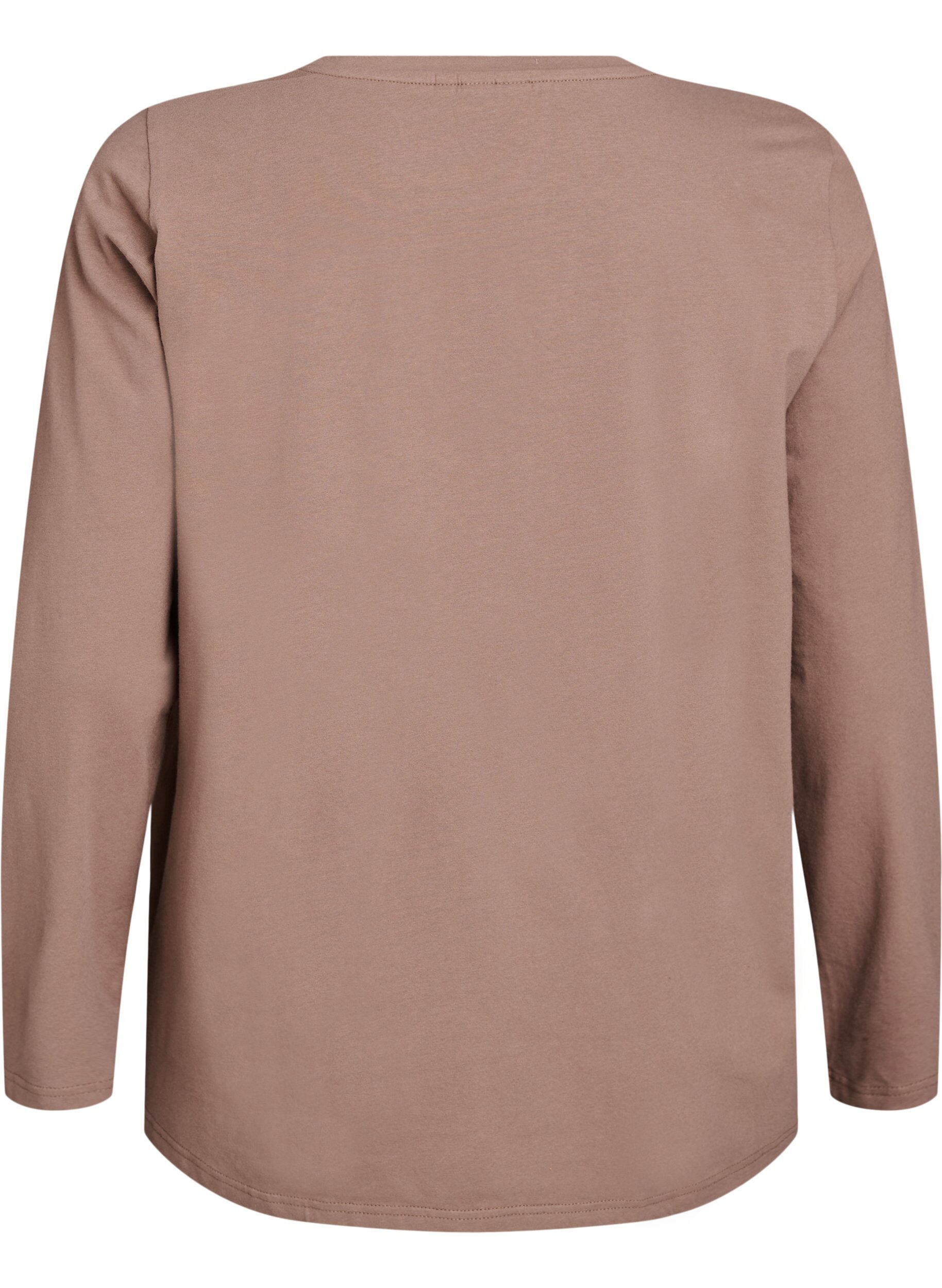 Zizzi Basis jerseybluse med lange &aelig;rmer, Brun, Packshot image number 1