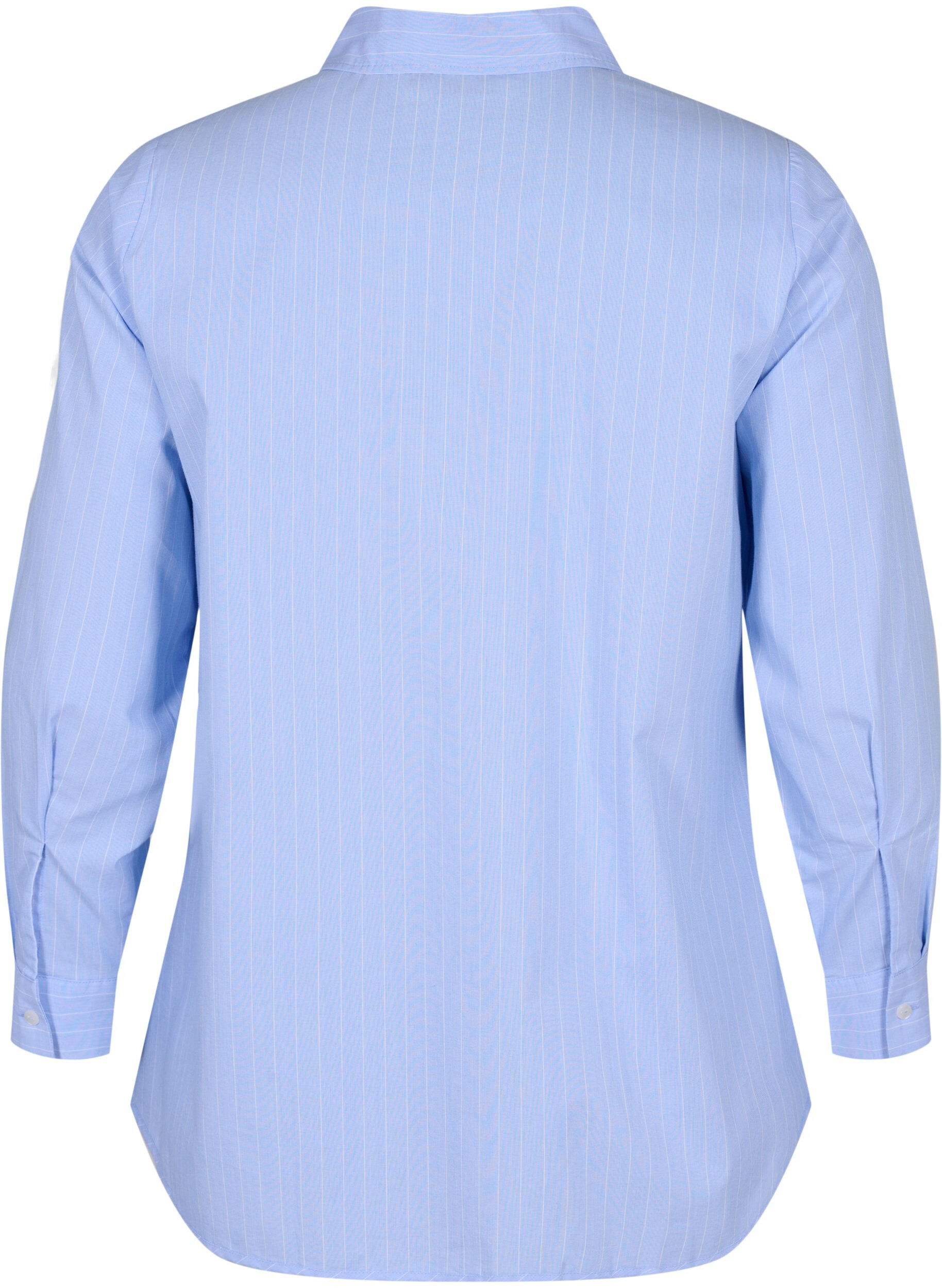 Zizzi Stribet skjorte i bomuldsblanding, Blue w. White Stripe, Packshot image number 1