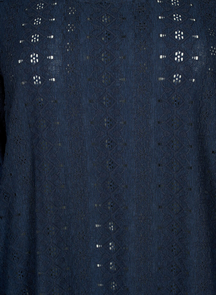 Bluse med broderi anglaise og 7/8 ærmer, Navy Blazer, Packshot image number 2