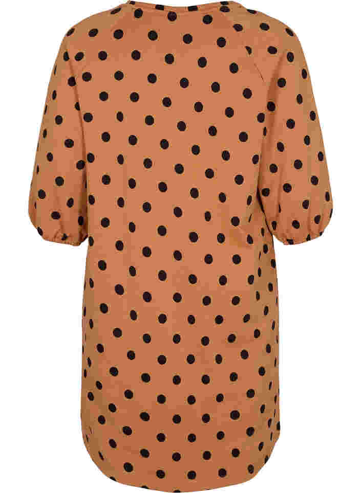 Prikket kjole med 3/4 ærmer, Almond Black Dot, Packshot image number 1