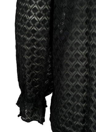 Langærmet bluse med mønstret tekstur, Black, Packshot image number 3
