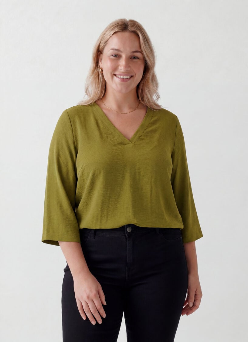 Bluse med 3/4 &aelig;rmer, Gr&oslash;n, Model image number 0
