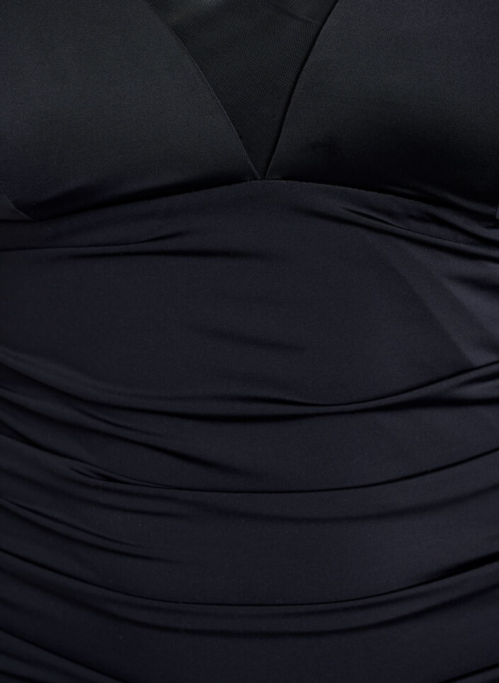 Badedragt med v-udsk&aelig;ring og meshdetalje, Sort, Packshot image number 2