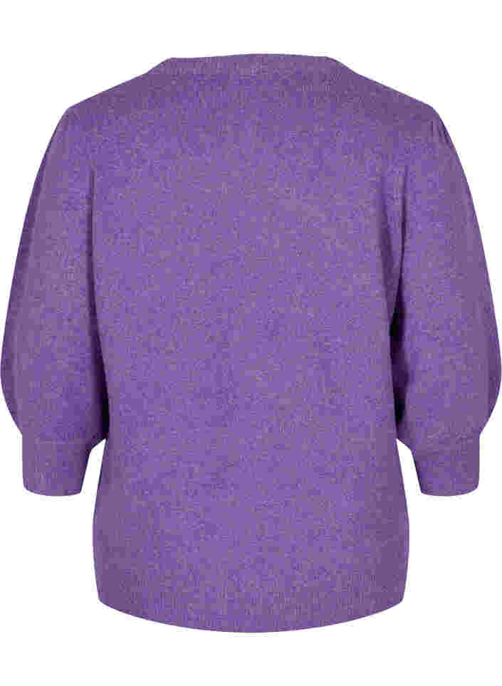 Meleret strikbluse med 3/4 ærmer, Ultra Violet Mel., Packshot image number 1