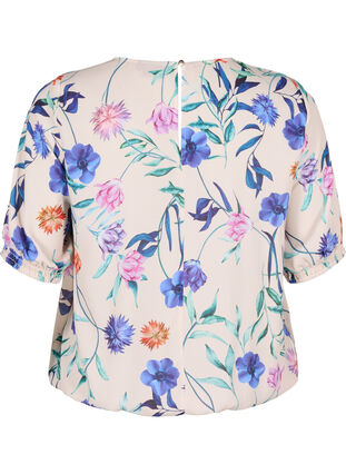 Blomstret bluse med smock, Buttercream Blue Fl., Packshot image number 1