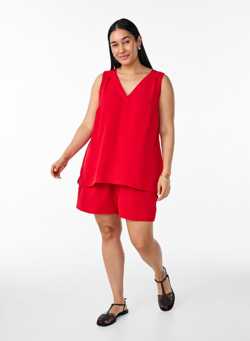 &AElig;rmel&oslash;s top med rynkedetaljer, R&oslash;d, Model image number 1