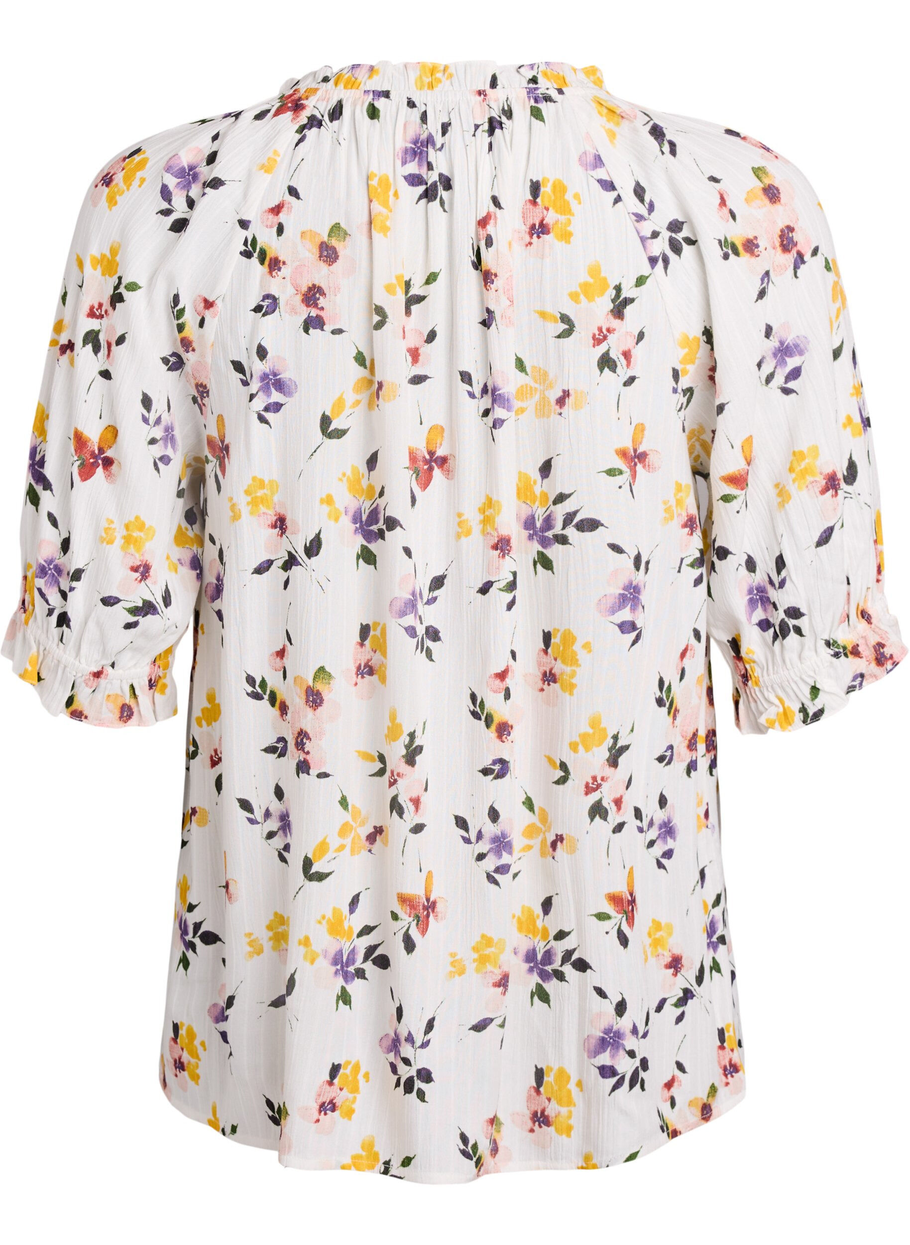 Zizzi Viskosebluse med paisleyprint og halvlange &aelig;rmer, Hvid, Packshot image number 1