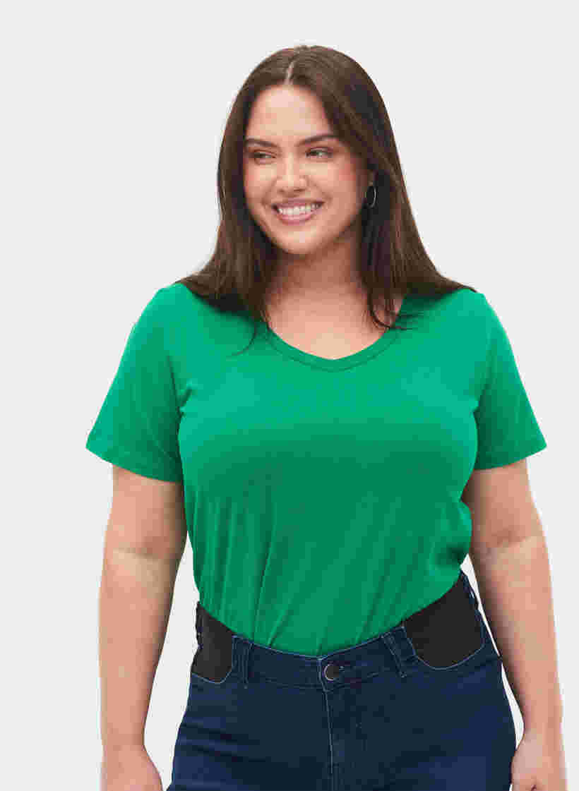 Ensfarvet basis t-shirt i bomuld, Jolly Green, Model image number 0