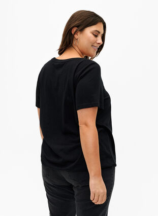 Kortærmet bomulds t-shirt med elastikkant, Black w. Live, Model image number 1