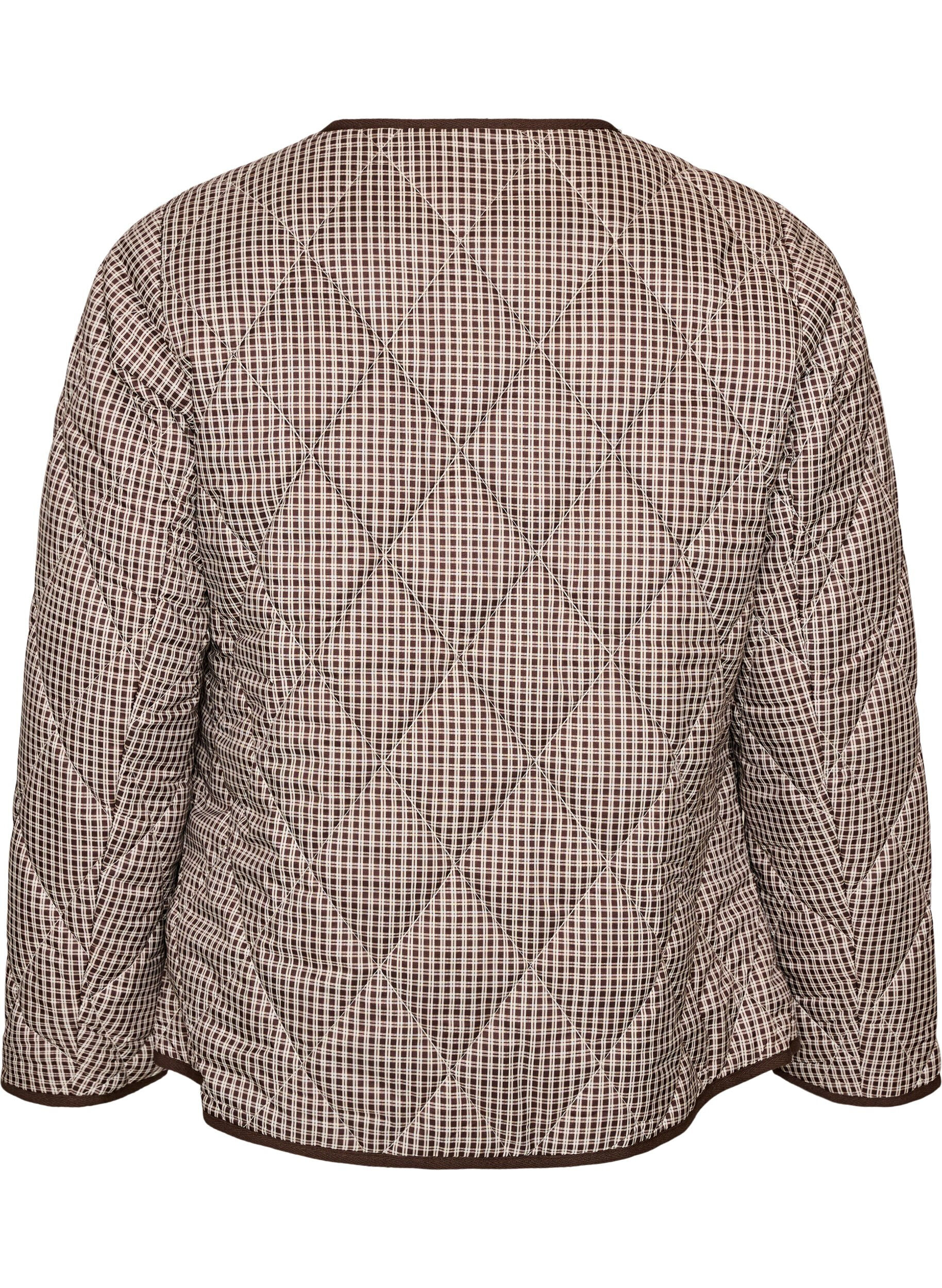 ZizziQuiltet jakke med sm&aring; tern og kontrastb&aring;nd, Brun, Packshot image number 1