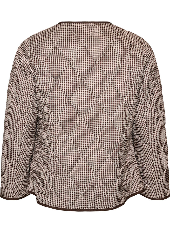 Quiltet jakke med sm&aring; tern og kontrastb&aring;nd, Brun, Packshot image number 1