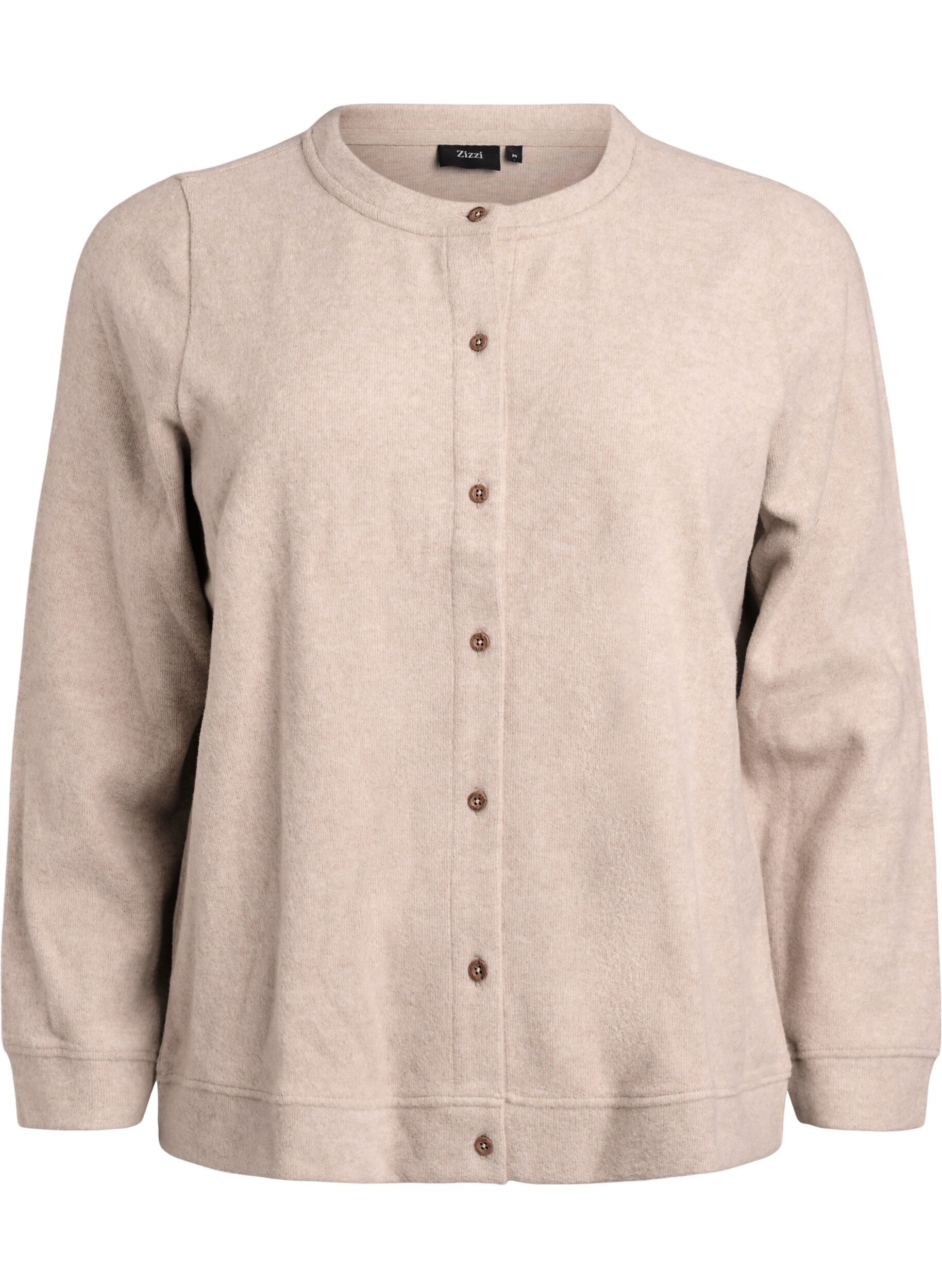 Zizzi Jerseycardigan med rund hals og knapper, Beige, Packshot image number 0