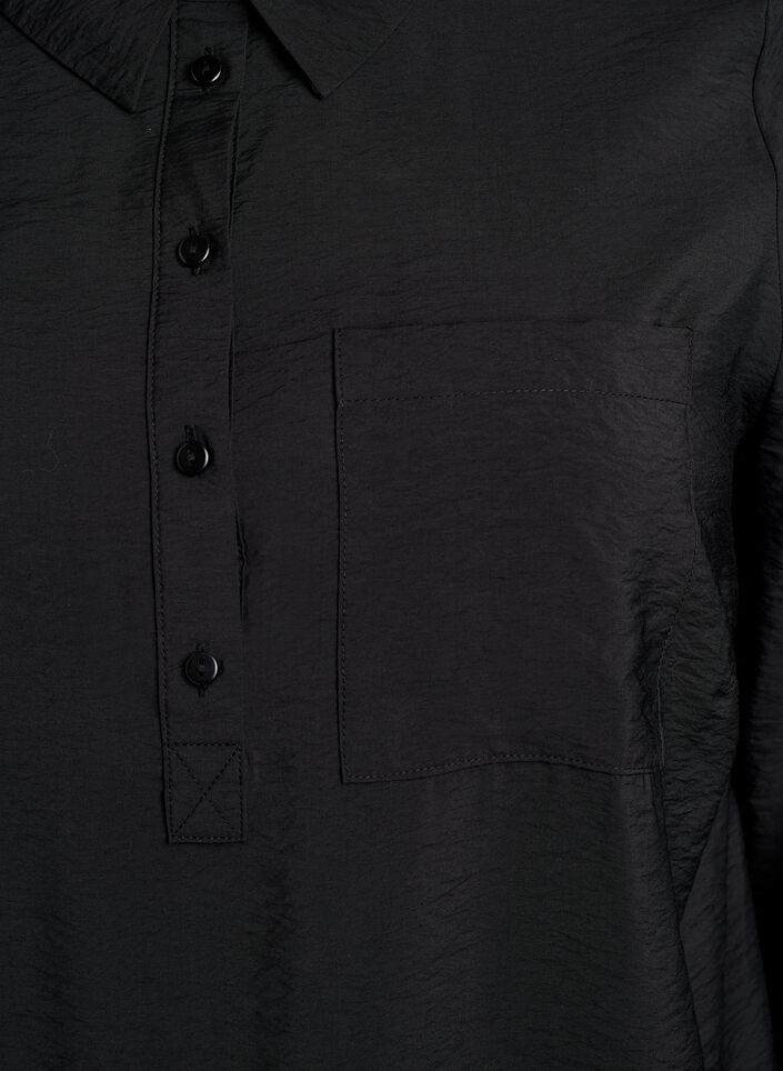 Kort kjole med krave og brystlomme, Sort, Packshot image number 2