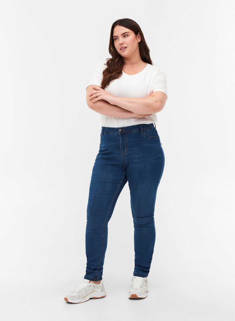 Super slim Amy jeans med høj talje, Blå, Model image number 0