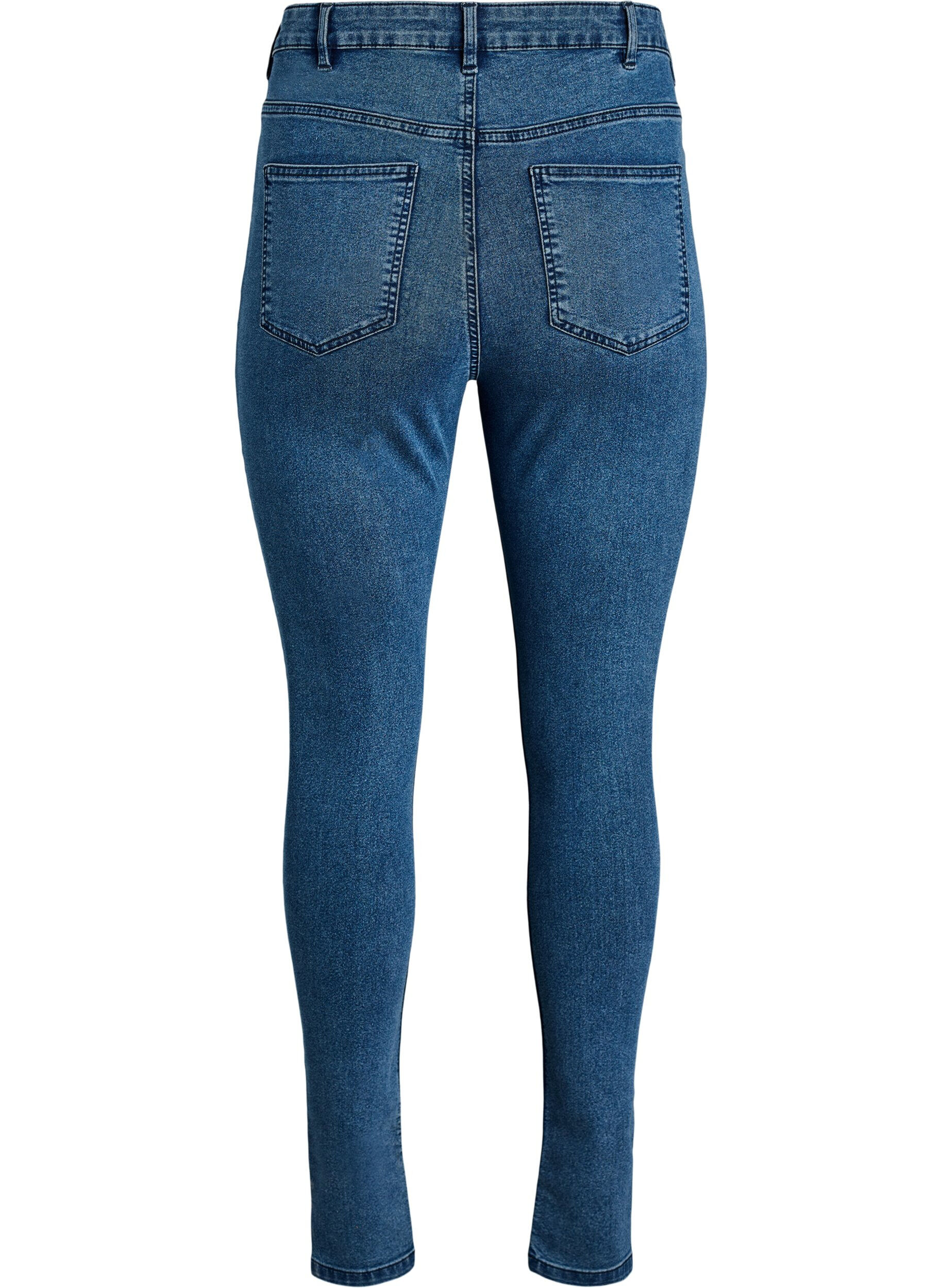 Zizzi Amy jeans med h&oslash;j talje og super slim fit, Bl&aring;, Packshot image number 1