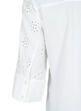Skjortebluse med broderi anglaise og 3/4 ærmer, Bright White, Packshot image number 4