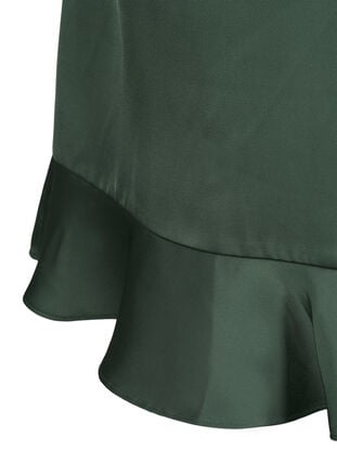 Langærmet slå-om kjole i satin, Duck Green, Packshot image number 4