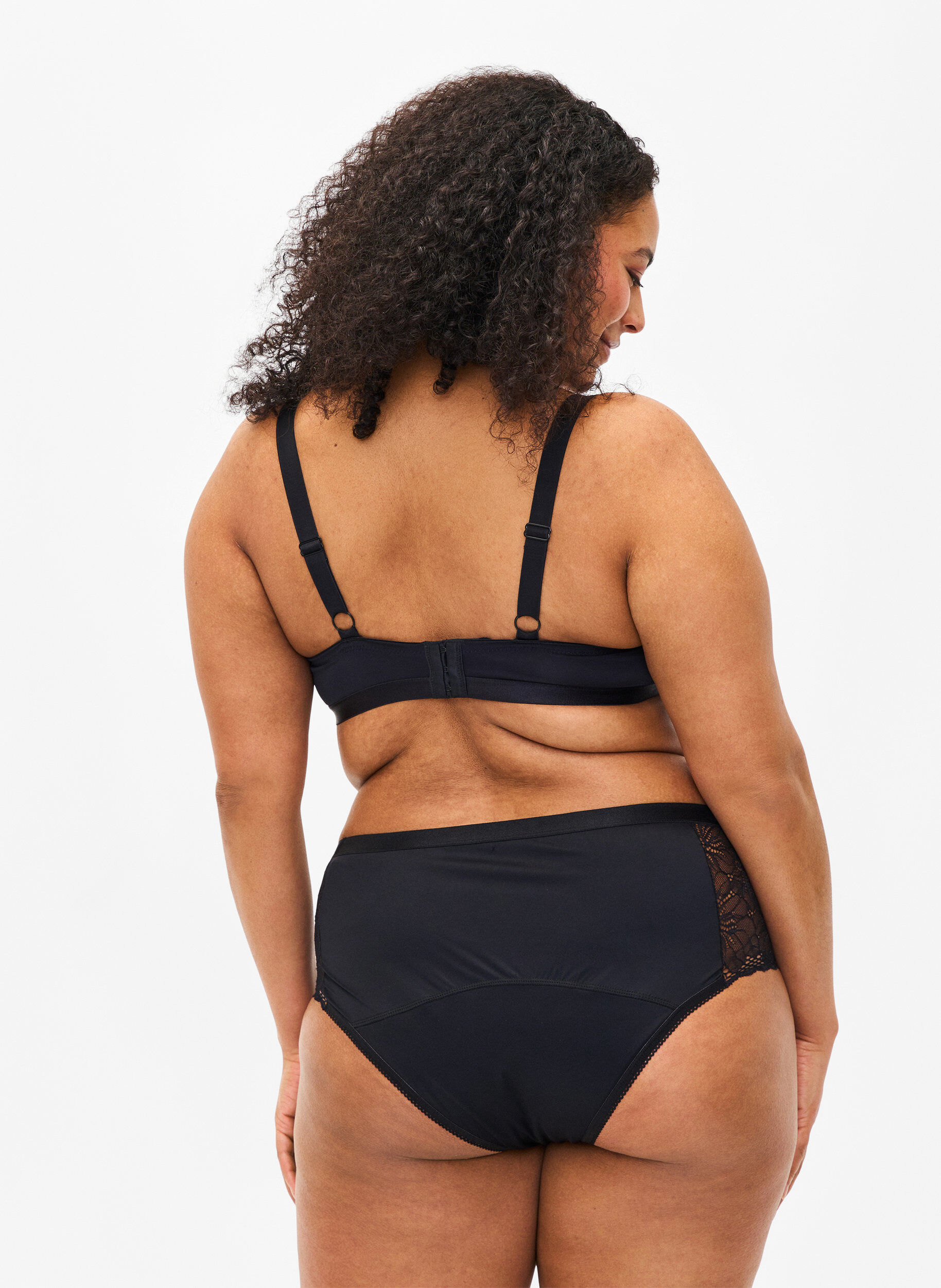 Zizzi Hipster menstruationstrusser med blonder, Black, Model image number 1