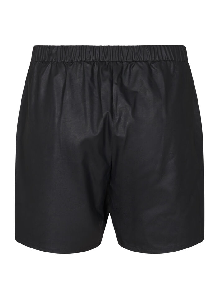 Løse shorts i imiteret læder, Black, Packshot image number 1