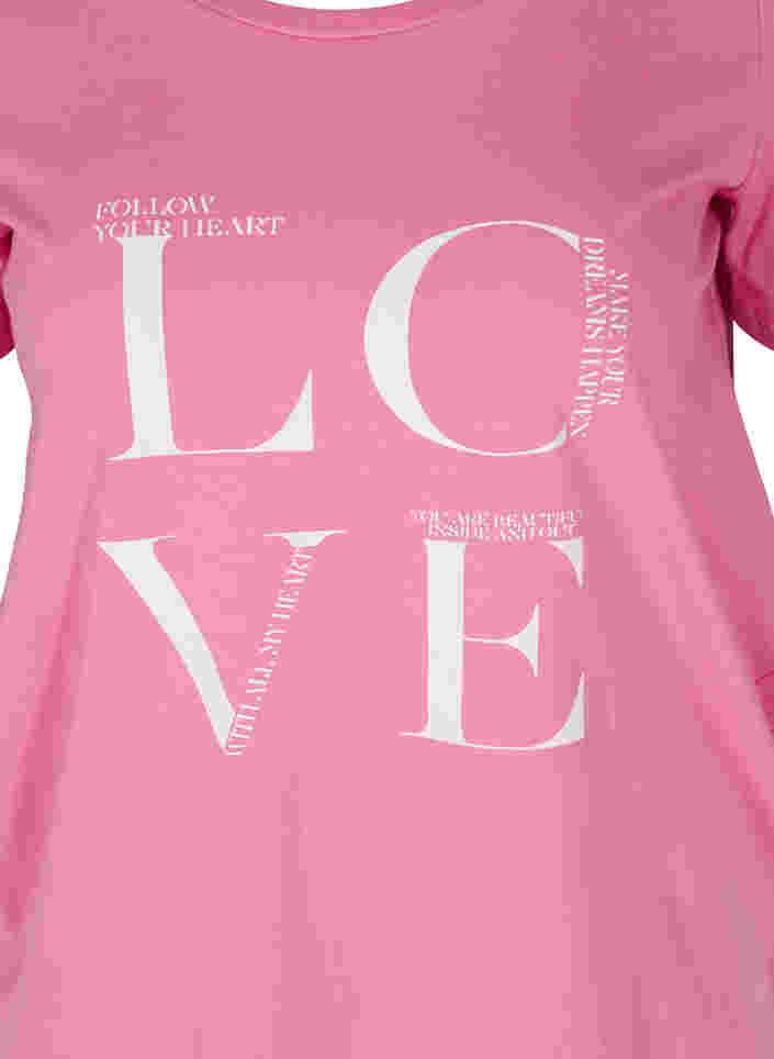 Kortærmet bomulds t-shirt med tryk, Cyclamen LOVE, Packshot image number 2