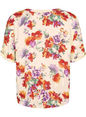 Blomstert viskose bluse med korte ærmer, Buttercream Vintage, Packshot image number 1