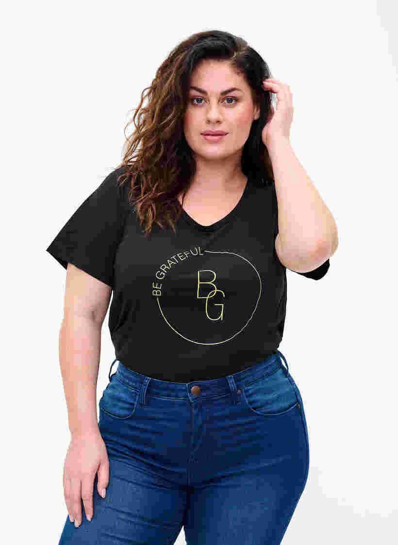 Kortærmet t-shirt med tryk, Black BG, Model image number 0