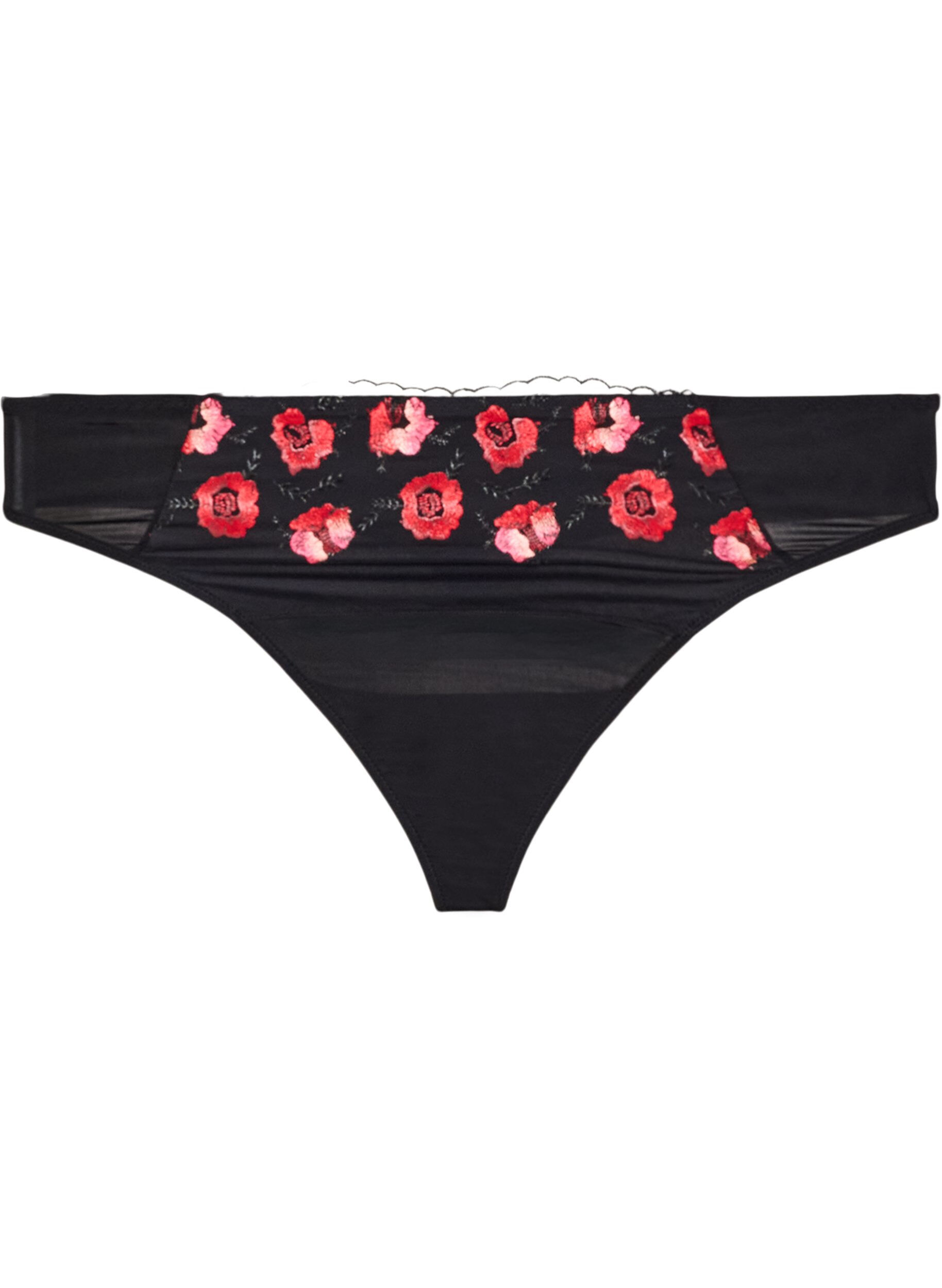ZizziG-streng i microfiber med blomsterbroderi, Sort, Packshot image number 0