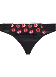 G-streng i microfiber med blomsterbroderi, Sort