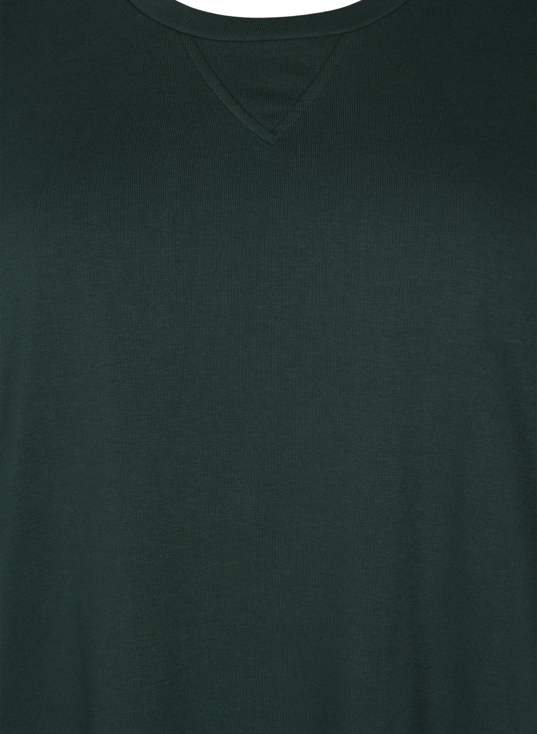 Zizzi Bomulds sweatkjole med lommer, Gr&oslash;n, Packshot image number 2