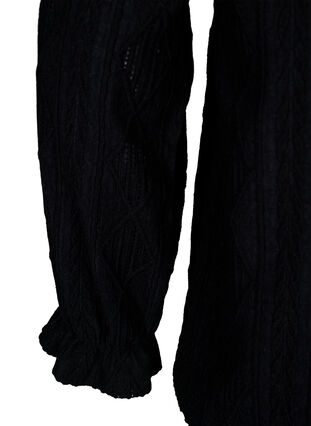 Bluse med flæsedetaljer og tone-i-tone mønster, Black, Packshot image number 3