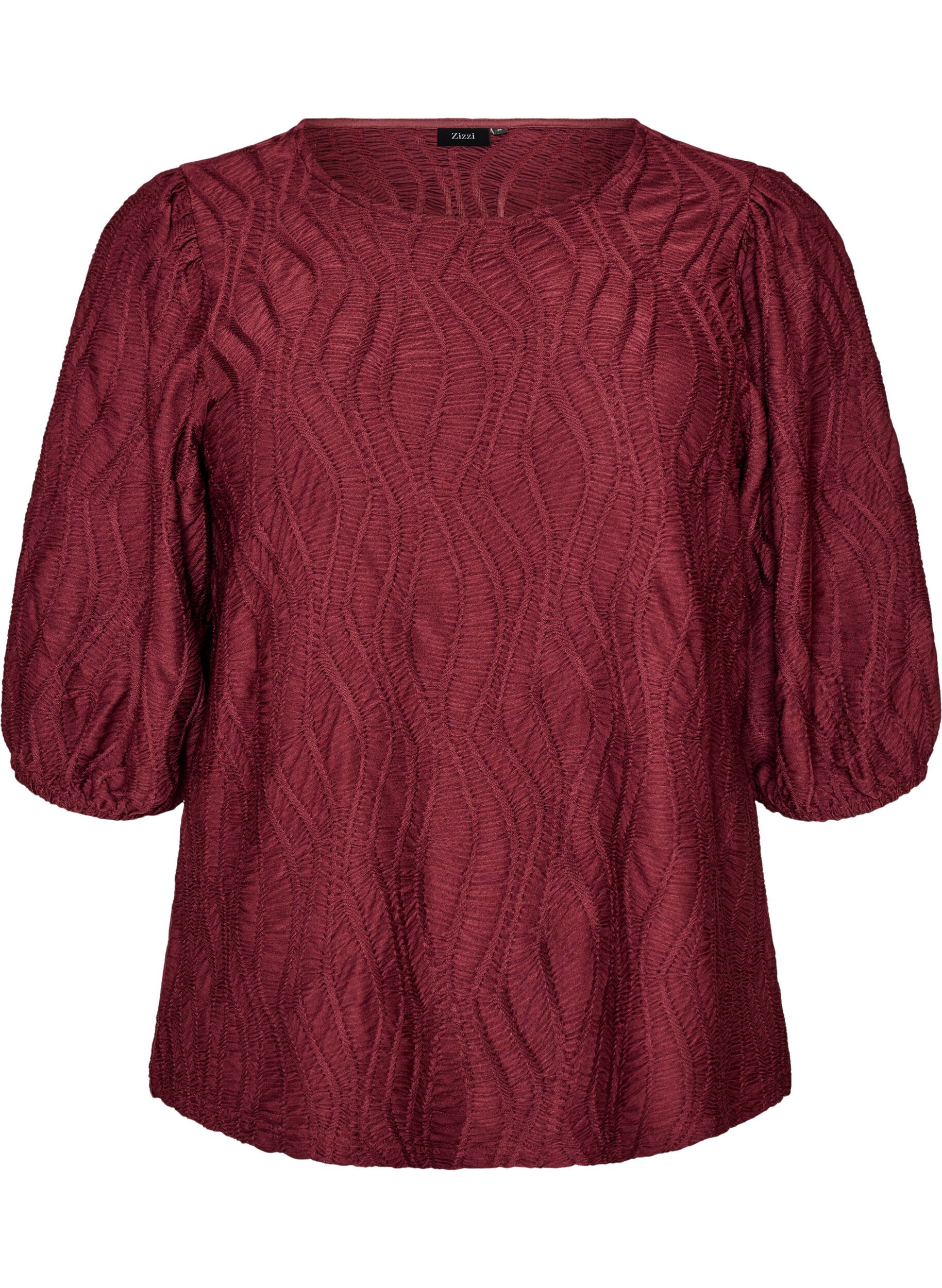 ZizziBluse med tekstur og 3/4 &aelig;rmer, R&oslash;d, Packshot image number 0