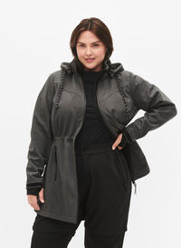Softshell jakke med aftagelig hætte, Dark Grey Melange, Model