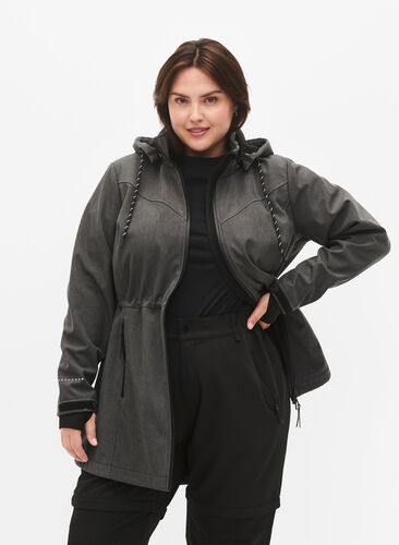 Softshell jakke med aftagelig hætte, Dark Grey Melange, Model image number 0