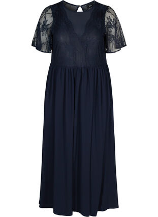 Lang kortærmet kjole med blonder, Night Sky, Packshot image number 0