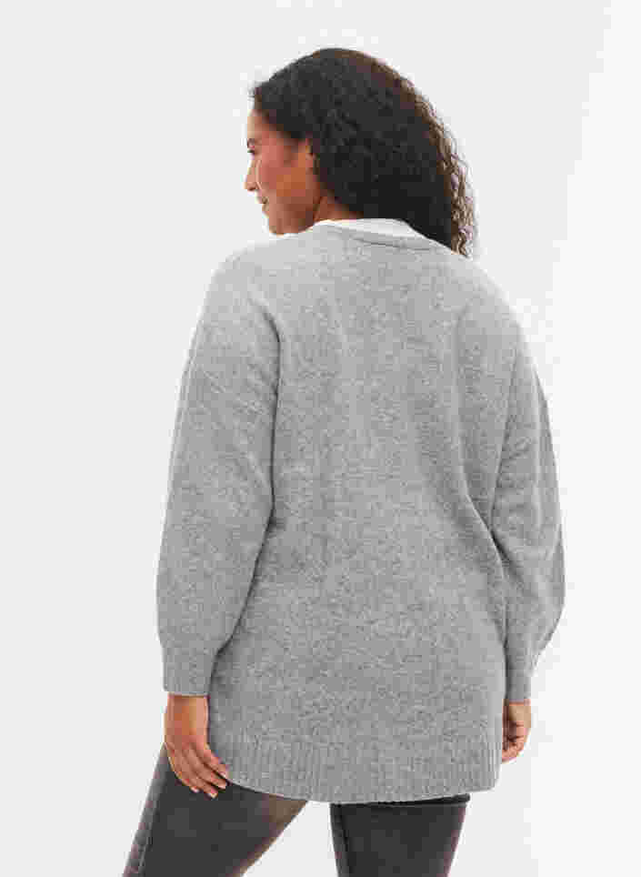 Lang strikket cardigan med lynlås og lommer, Medium Grey Melange, Model image number 1