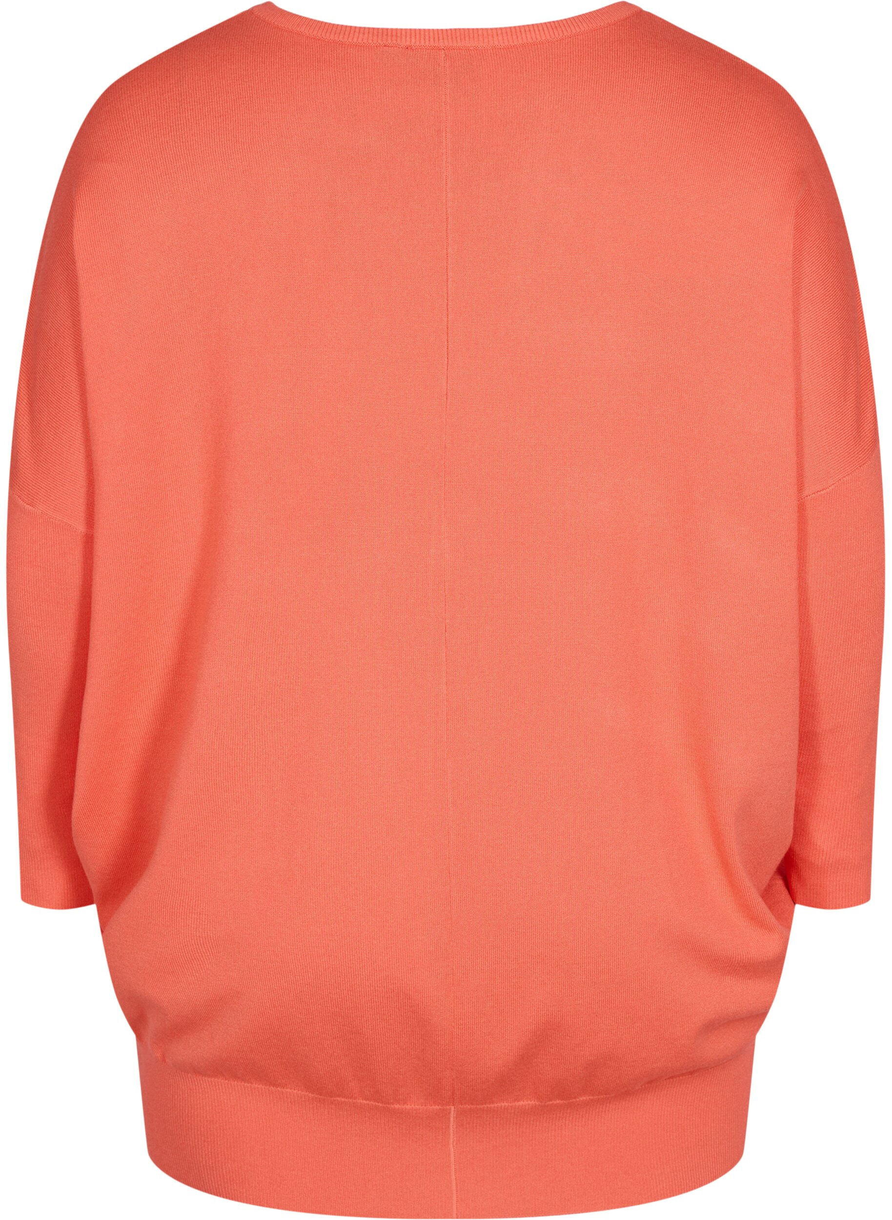 Zizzi Strikbluse med rund halsudsk&aelig;ring, Living Coral, Packshot image number 1