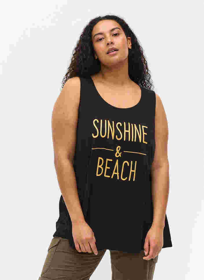 Bomulds top med tryk, Black SUNSHINE BEACH, Model image number 0